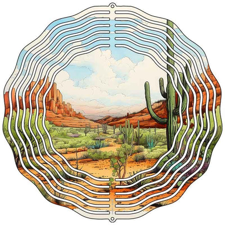 Desert Sunset Saguaro Novelty Metal Wind Spinner 10" Spinner (WCS)