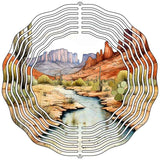 Desert Sunset Stream and Mountains Novelty Metal Wind Spinner 10" Spinner (WCS)