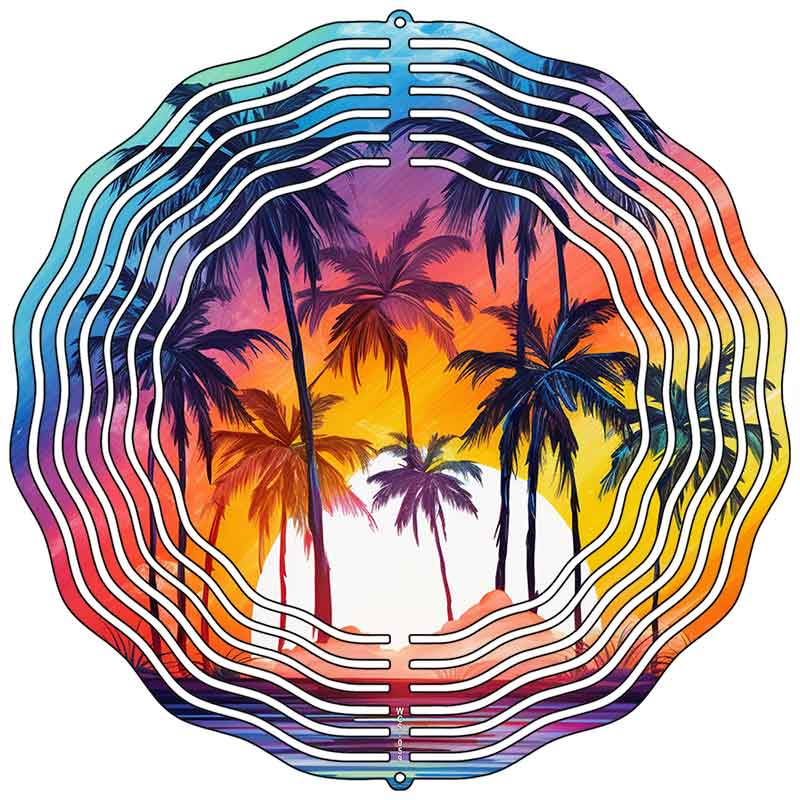 Colorful Palms and Sun Novelty Metal Wind Spinner