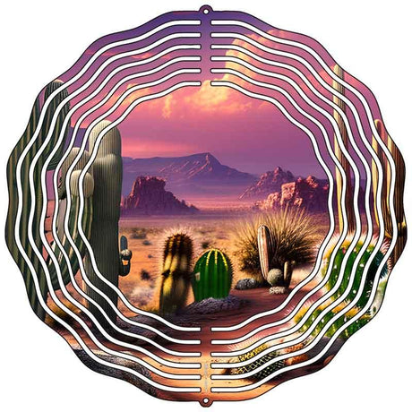 Desert Cactus Purple Clouds Novelty Metal Wind Spinner 10" Spinner (WCS)