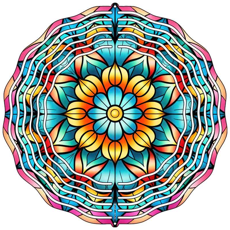 Stained Glass Flower Kaleidoscope Novelty Metal Wind Spinner