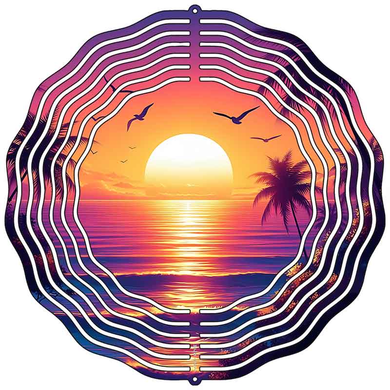Purple Palms and Sunset Novelty Metal Wind Spinner