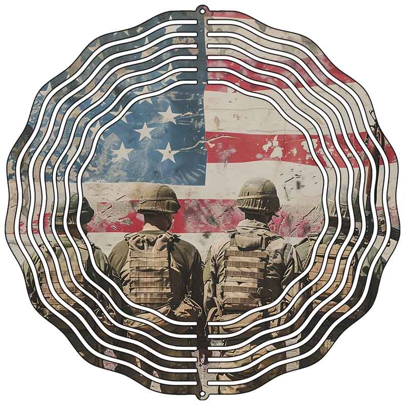 Soldiers with American Flag Novelty Metal Wind Spinner