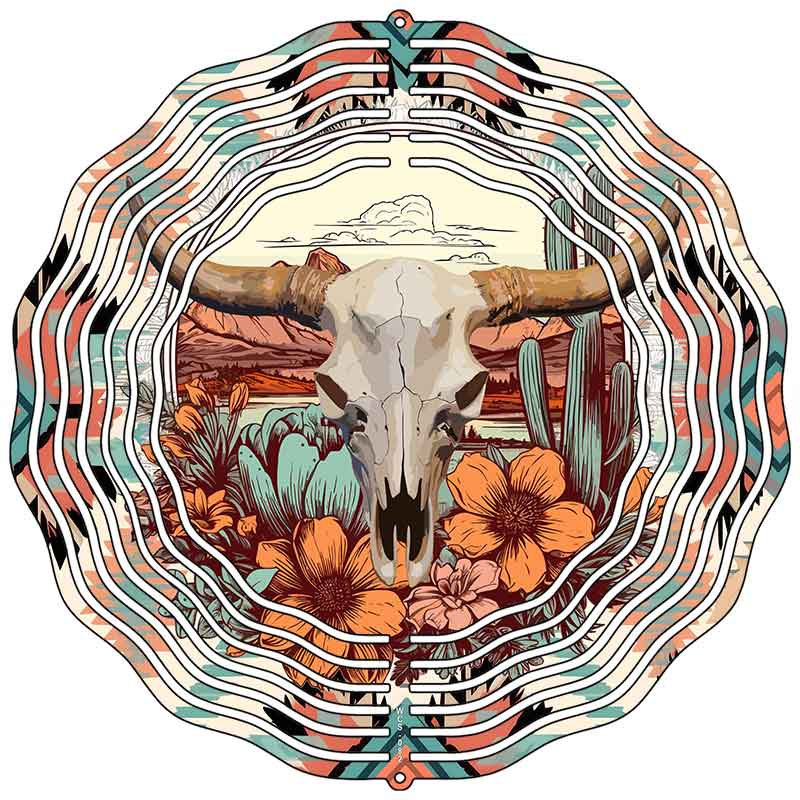 Native American Skull Novelty Metal Wind Spinner
