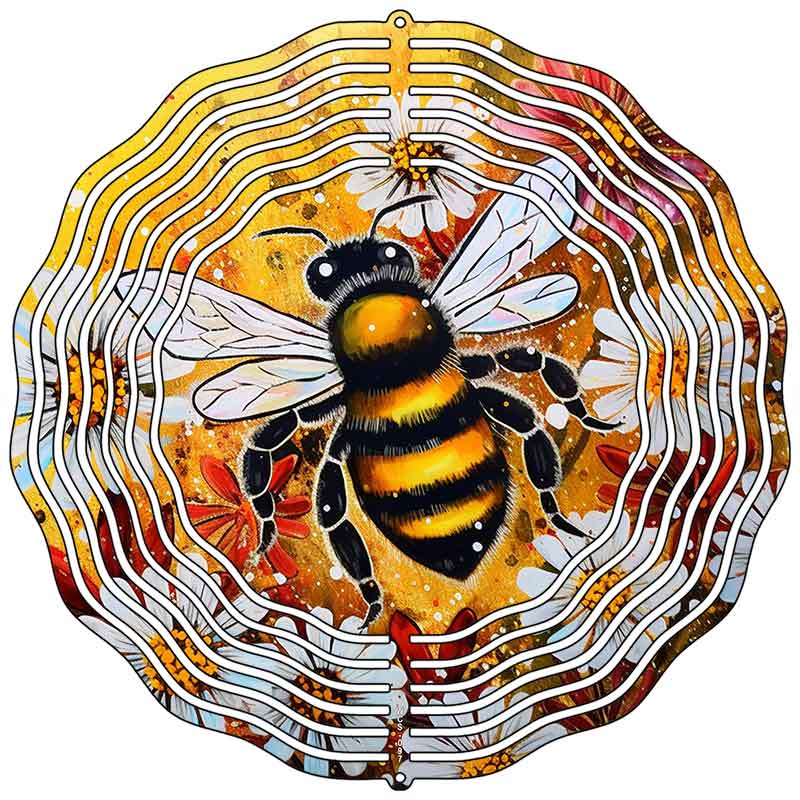 Bumble Bee on Flowers Novelty Metal Wind Spinner