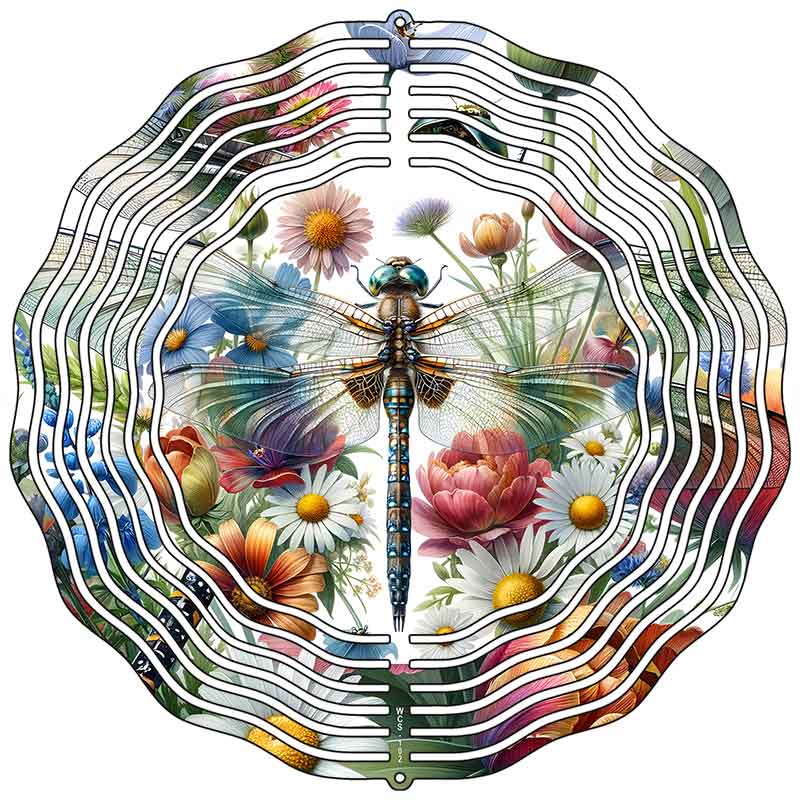Dragonfly with Flowers Novelty Metal Wind Spinner