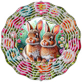 Bunnies in a Ring of Flowers Novelty Metal Wind Spinner