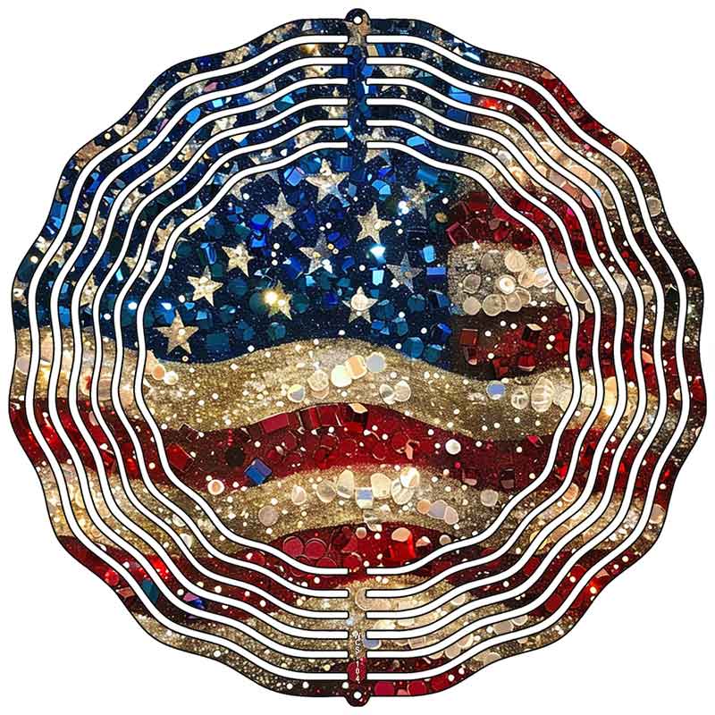 Glittery American Flag Novelty Metal Wind Spinner