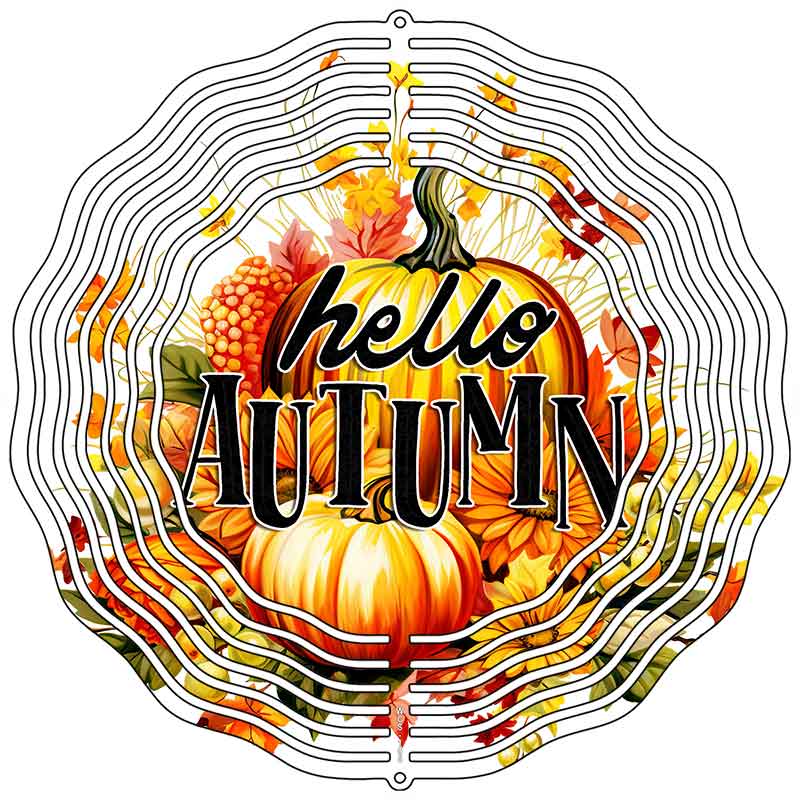 Hello Autumn Pumpkins Novelty Metal Wind Spinner