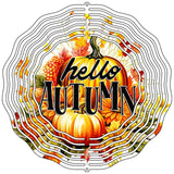 Hello Autumn Pumpkins Novelty Metal Wind Spinner