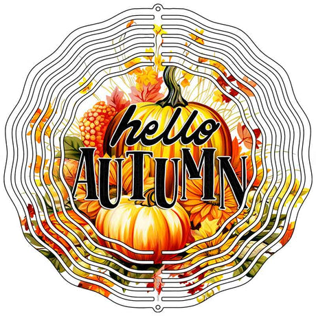 Hello Autumn Pumpkins Novelty Metal Wind Spinner