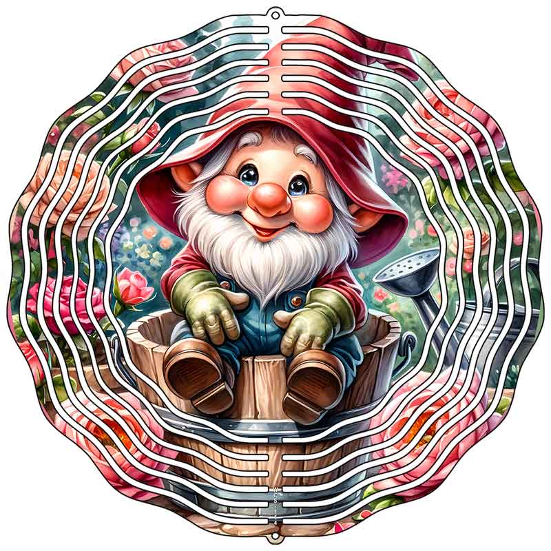 Gnome in Bucket Novelty Metal Wind Spinner