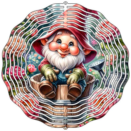 Gnome in Bucket Novelty Metal Wind Spinner