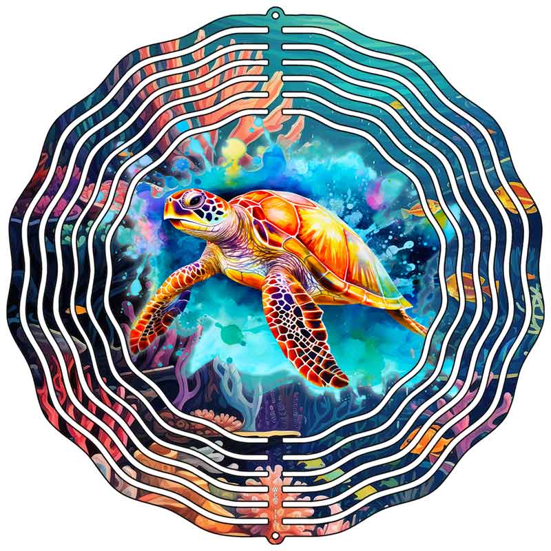 Turtle in Ocean Novelty Metal Wind Spinner