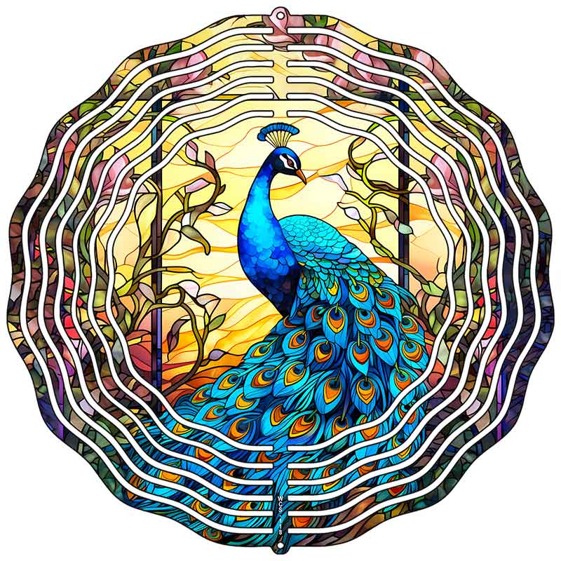 Stained Glass Peacock Novelty Metal Wind Spinner