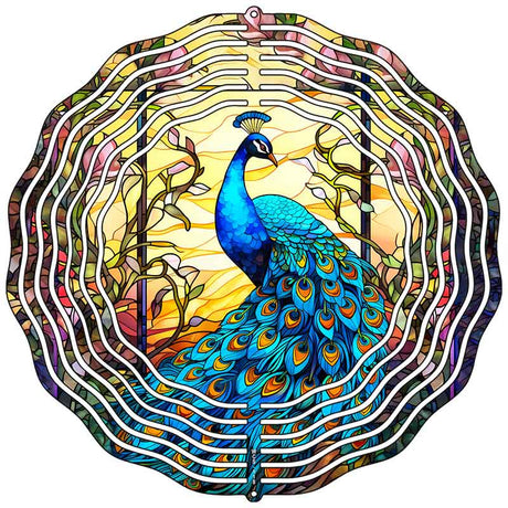 Stained Glass Peacock Novelty Metal Wind Spinner