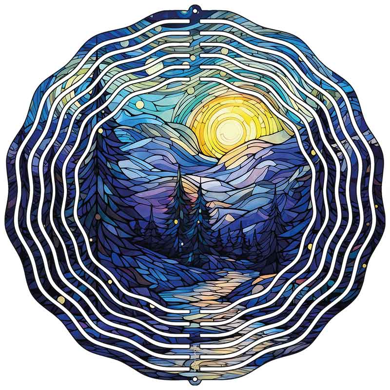 Stream and Trees Stained Glass Novelty Metal Wind Spinner