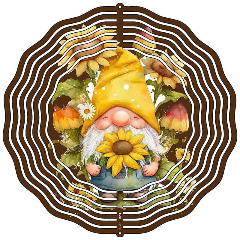 Gnome with Sunflowers Novelty Metal Wind Spinner
