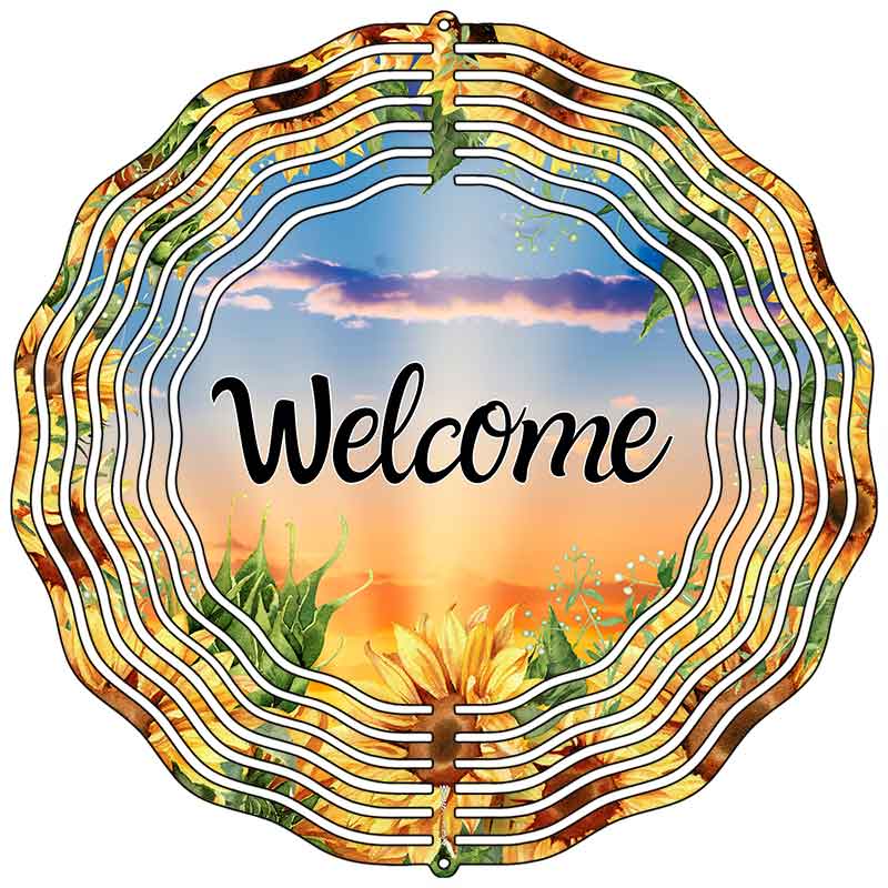Welcome Sunflowers Novelty Metal Wind Spinner
