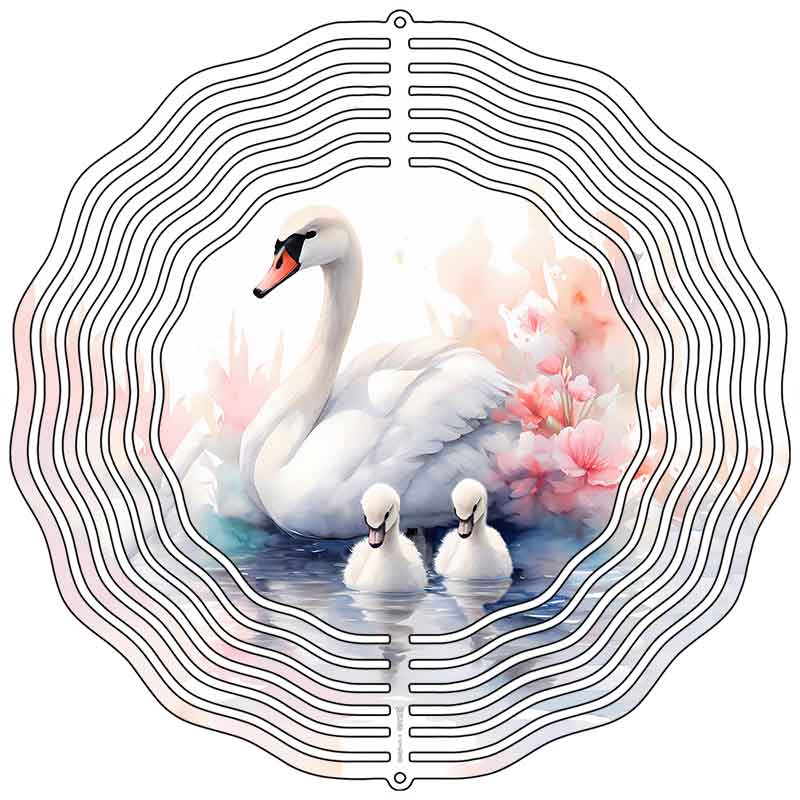 Swan and Babies Novelty Metal Wind Spinner