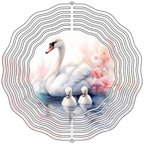 Swan and Babies Novelty Metal Wind Spinner