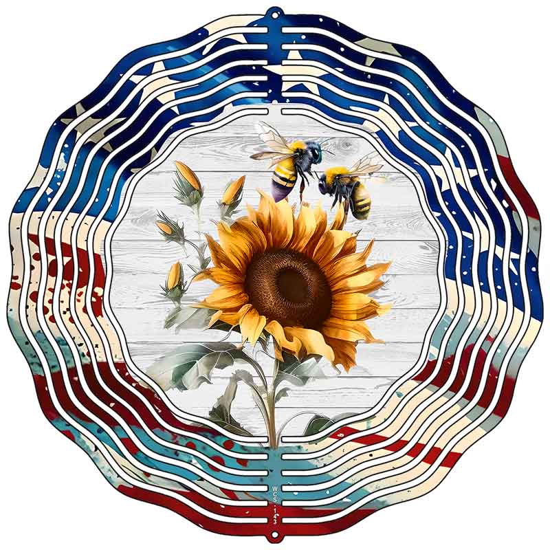 Sunflower with American Flag Novelty Metal Wind Spinner