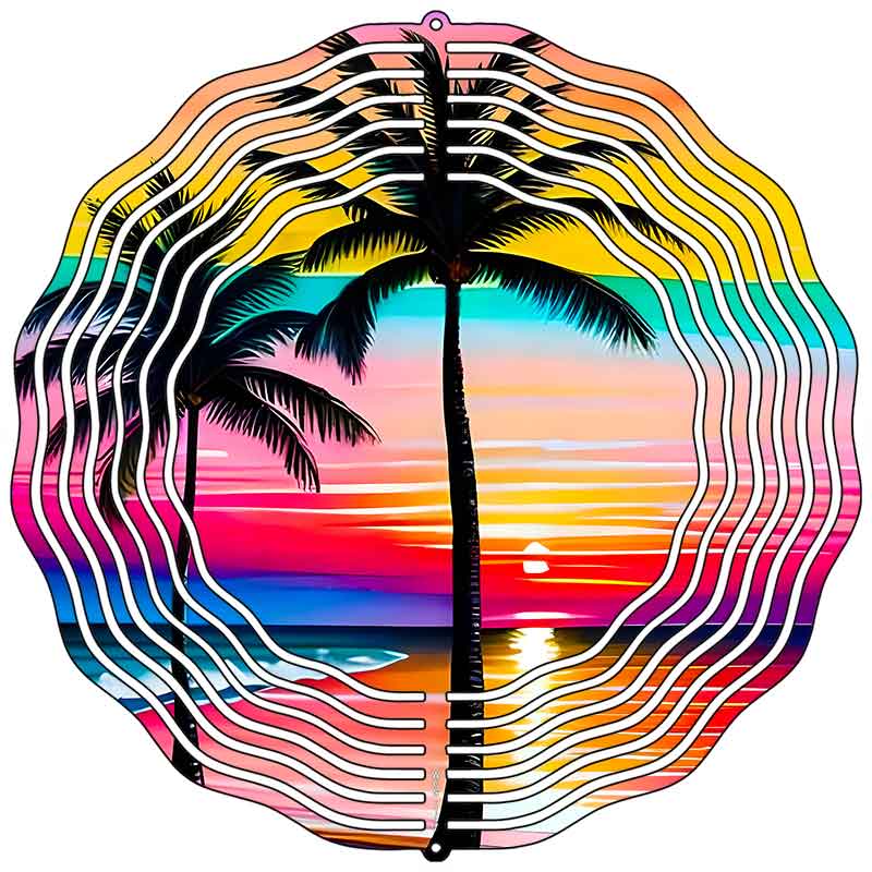 Palms and Ocean Sunset Novelty Metal Wind Spinner