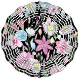 Flowers on Black Novelty Metal Wind Spinner
