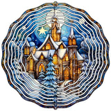 Lit Up Winter House in Snow Novelty Metal Wind Spinner