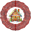 Gingerbread House in Red Glitter Wreath Novelty Metal Wind Spinner
