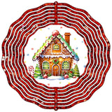 Gingerbread House in Red Glitter Wreath Novelty Metal Wind Spinner