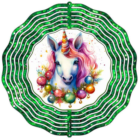 Unicorn Green Glitter Novelty Metal Wind Spinner