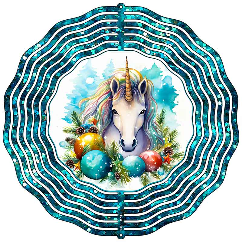 Unicorn Teal Glitter Novelty Metal Wind Spinner