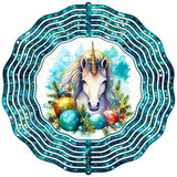Unicorn Teal Glitter Novelty Metal Wind Spinner