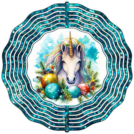 Unicorn Teal Glitter Novelty Metal Wind Spinner