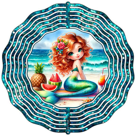 Mermaid Teal Glitter Novelty Metal Wind Spinner