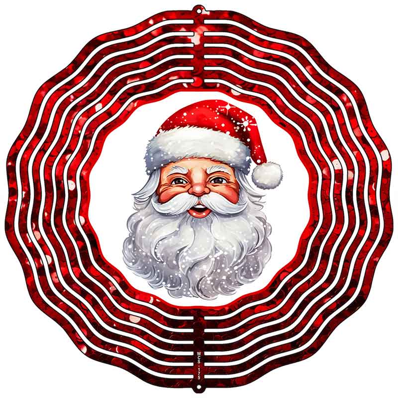 Santa with Red Glitter Novelty Metal Wind Spinner