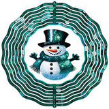 Snowman with Green Glitter Novelty Metal Wind Spinner