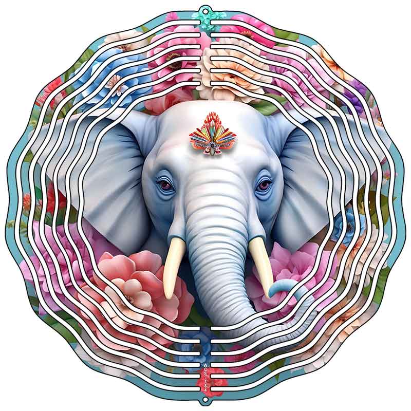 Elephant with Flowers Novelty Metal Wind Spinner