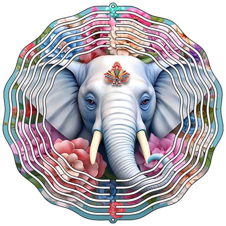 Elephant with Flowers Novelty Metal Wind Spinner