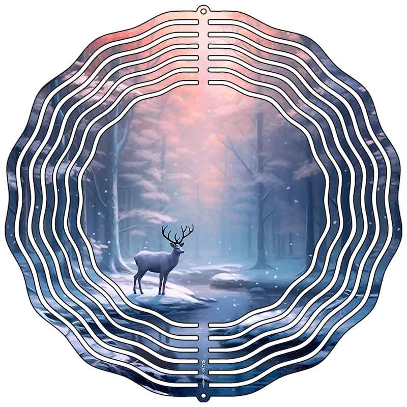 Deer by Stream in Winter Setting Novelty Metal Wind Spinner