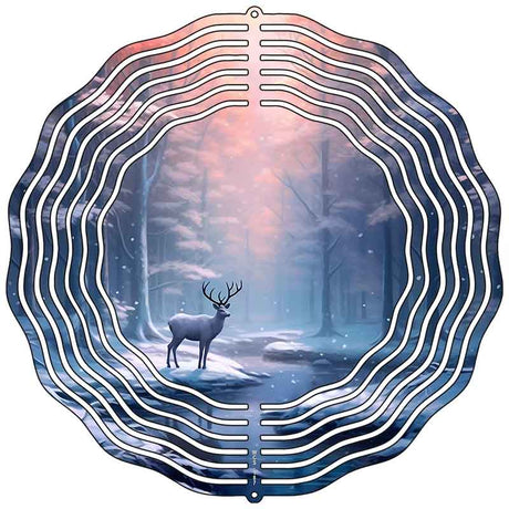 Deer by Stream in Winter Setting Novelty Metal Wind Spinner