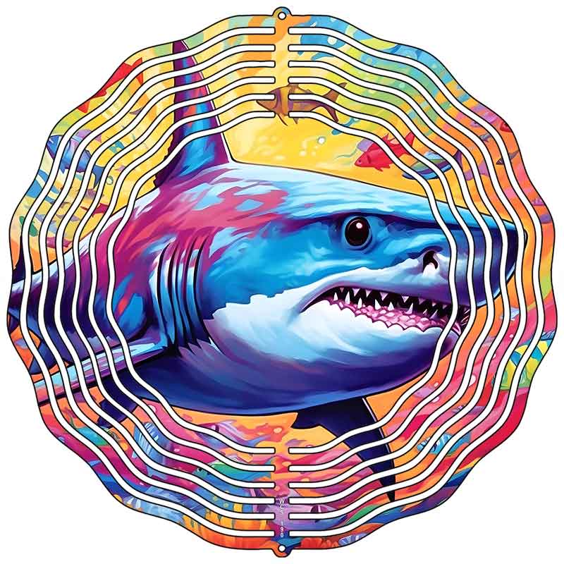 Shark with Fish Novelty Metal Wind Spinner