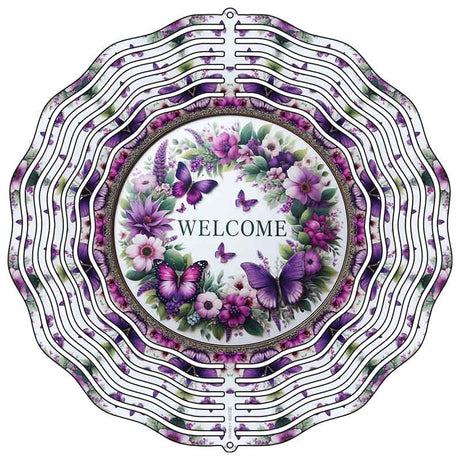 Welcome Purple Butterfly Novelty Metal Wind Spinner WCS-268