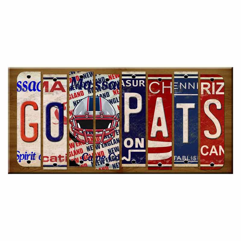 Go Pats Cut License Plate Strip Wood Sign WS-111 8" x 14" Strip Sign (WS)