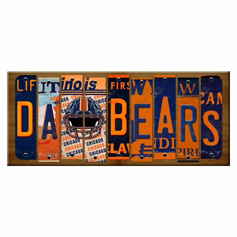 Da Bears Cut License Plate Strip Wood Sign WS-120 8" x 16" Strip Sign (WS)
