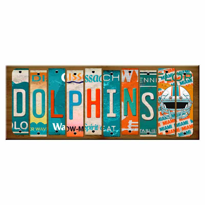 Dolphins Cut License Plate Strip Wood Sign WS-130 8" x 18" Strip Sign (WS)