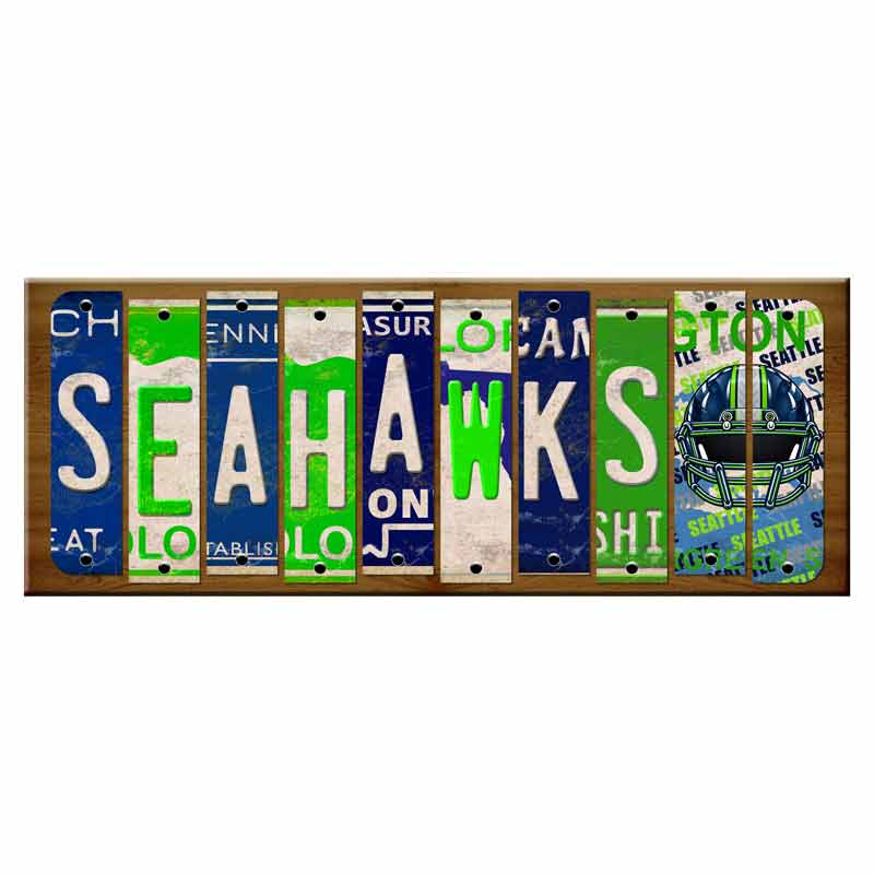 Seahawks Cut License Plate Strip Wood Sign WS-135 8" x 18" Strip Sign (WS)