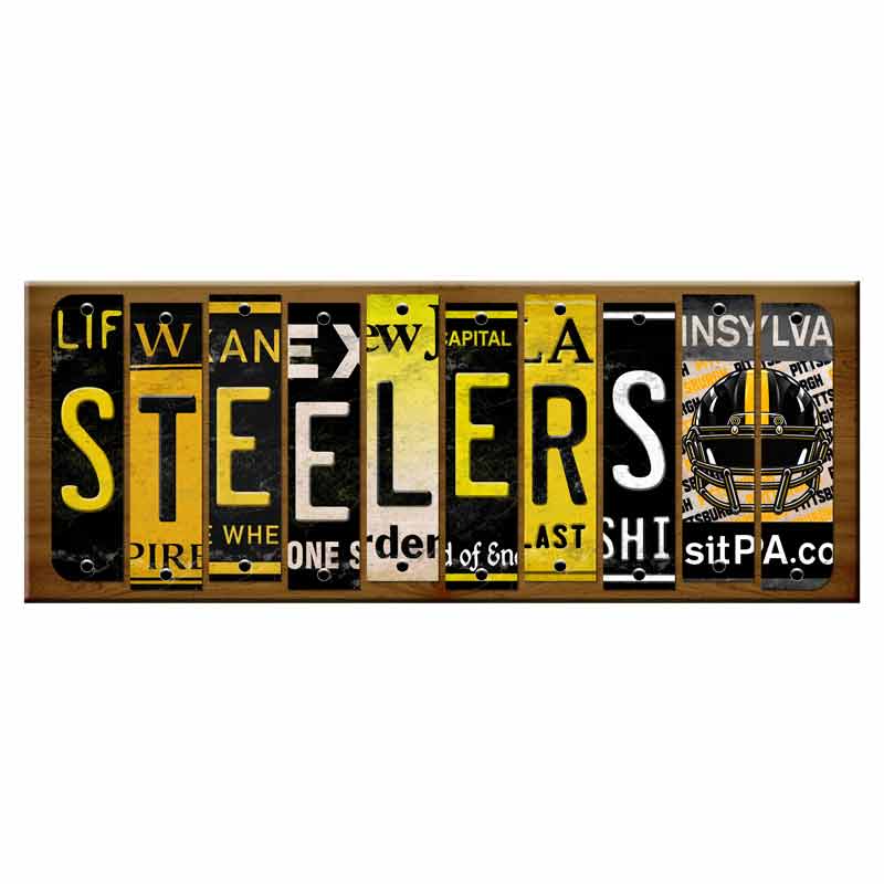 Steelers Cut License Plate Strip Wood Sign WS-136 8" x 18" Strip Sign (WS)