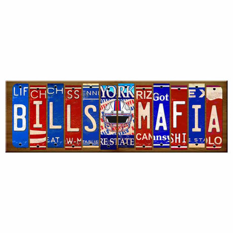 Bills Mafia Cut License Plate Strip Wood Sign WS-138 8" x 21" Strip Sign (WS)